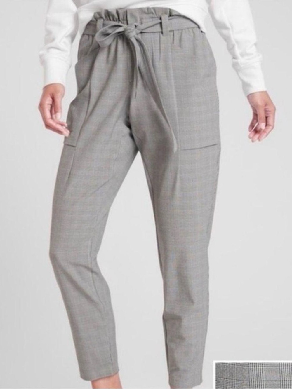 Athleta Skyline Gray Paperbag Waist Ankle Pants with Tie